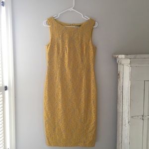 Creamy yellow Tahari dress with lace pattern
